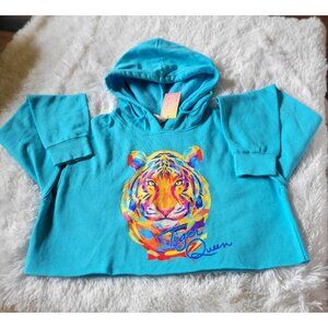 Tiger Queen Women's Cropped Hoodie Vibrant Tiger Graphic Drawstring Hood-L